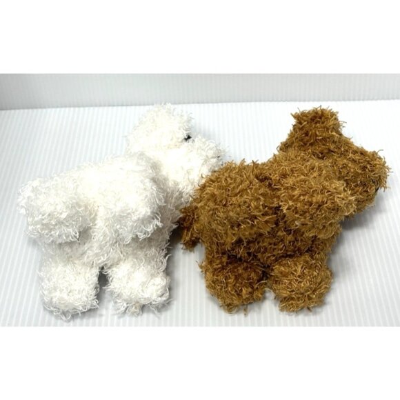 Small Plush Puppy Dog Stuffed Animals 2pc Set White Brown Mini Soft Toys - Picture 7 of 8